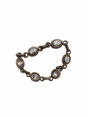 925 Sterling Silver & Cubic Zirconia Link Bracelet | Petite 6.3” Oval CZ Vintage